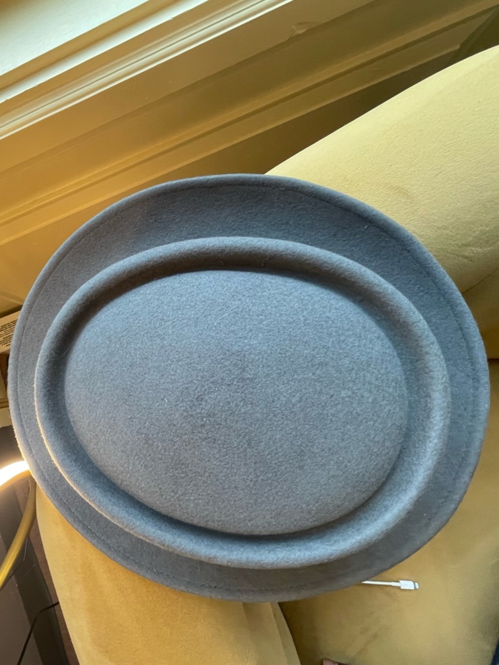 Gray Felt Porkpie Hat with Lavender Ribbon and Decorative Silver Spoon - Picture 2 of 4